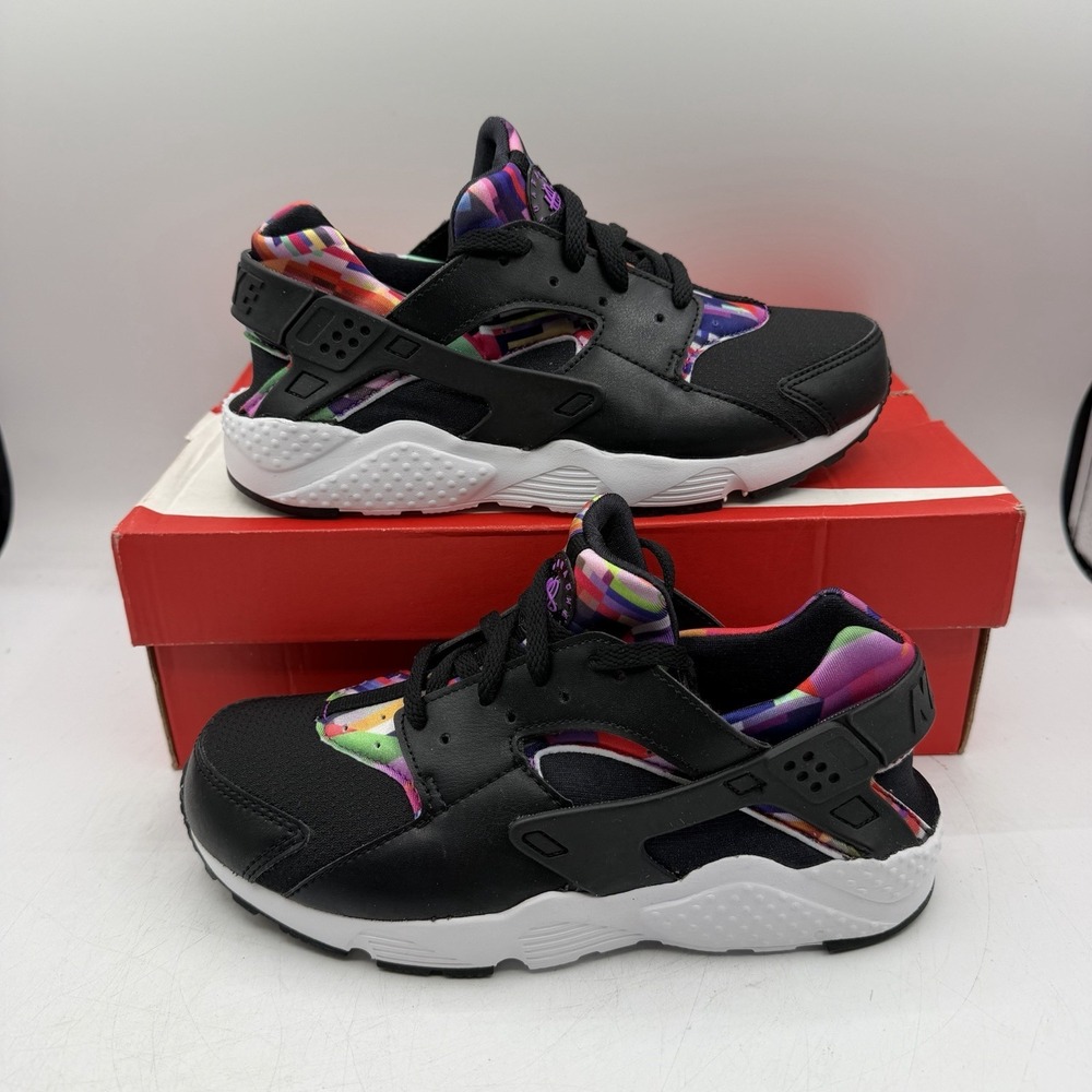 Nike Huarache Run Print PS Shoes YOUTH Girl Sz 3 Y Black/Hyper Violet 704947-003